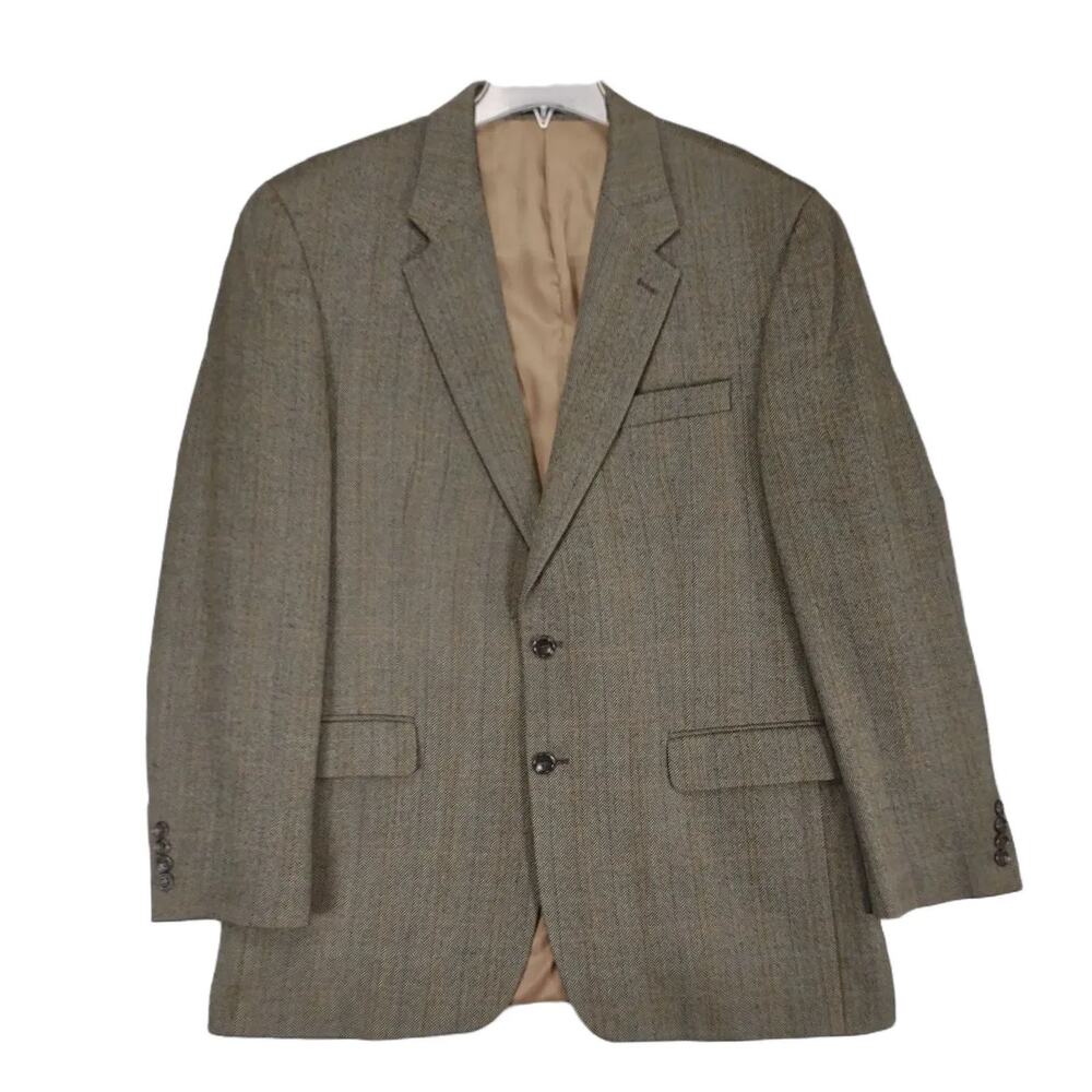 Vtg 90s Y2K IZOD Men's 44L 100% Wool Herringbone Tweed Sports Coat Blazer Jacket